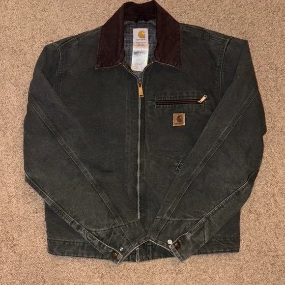 Carhartt Dark Green Jacket with Brown Collar Men’s J97 MOS - Picture 5 of 14